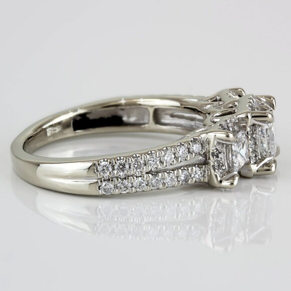 14K White Gold 3-Stone Princess Diamond Ring Round Accent Anniversary Cocktail - Picture 3 of 7